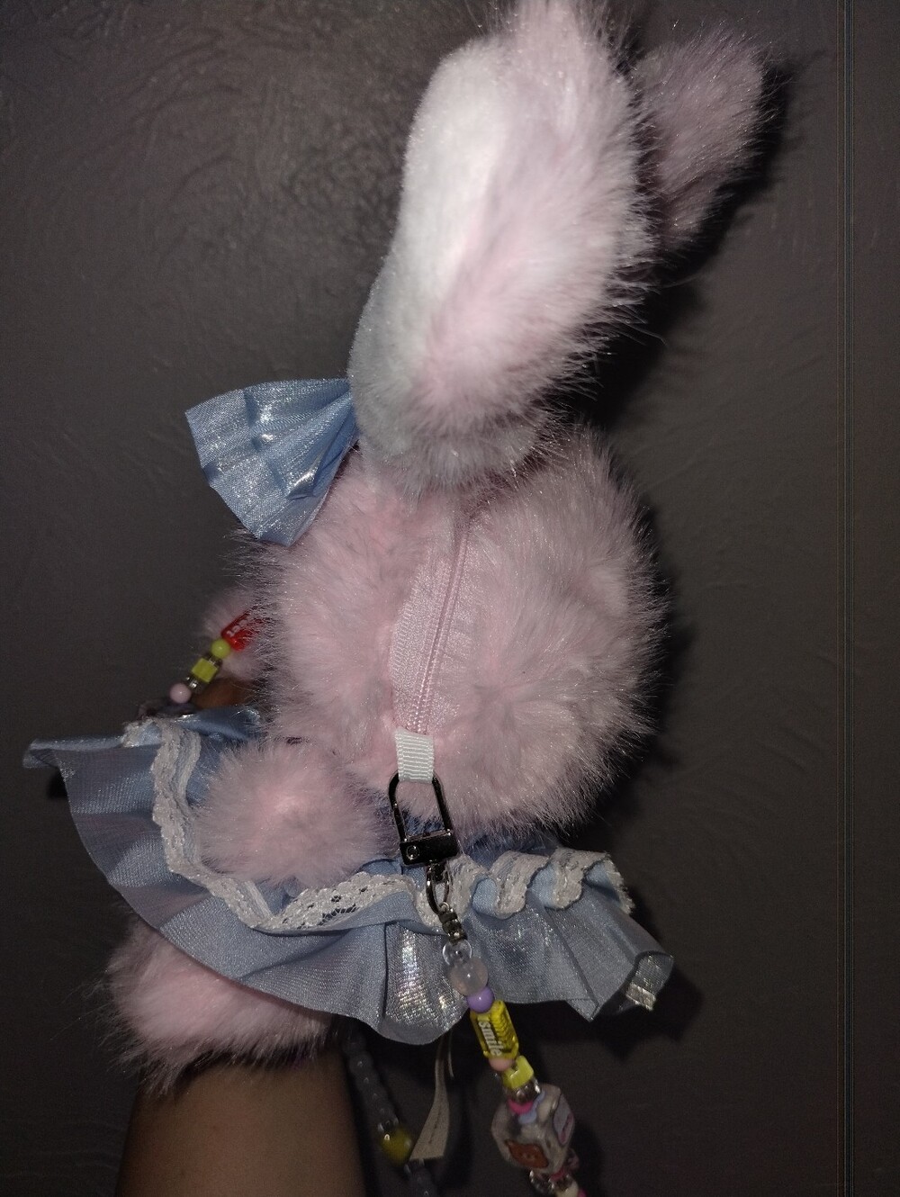 Rare BABY THREE MACAROON PATRIOTIC BUNNY PINK Crossbody Bag with COLOR GEM Strap - Picture 3 of 3